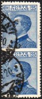 1908 25c Blue, Michetti, Vertical Pair Variety "IMPERF BETWEEN" Sass. 83lc, Fine Used. Very Scarce, Cat €1200... - Zonder Classificatie