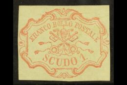 PAPAL STATES 1852 1scudo Rose Carmine, Sass 11, Superb Mint, Full Og. A Fabulous Stamp With Good Clear Margins All... - Non Classés