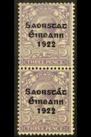 1922-23 3d Bluish Violet, Vertical Pair, One With NO ACCENT Variety, SG 57a, Very Fine Mint. For More Images,... - Sonstige & Ohne Zuordnung