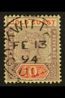 1889 10s Dull Mauve And Carmine, SG 23a, Very Fine Used With Central Kwitta Gold Coast Cds Cancel. Scarce Stamp.... - Costa D'Oro (...-1957)