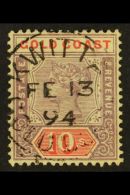 1889 10s Dull Mauve And Carmine, SG 23a, Very Fine Used With Central Kwitta Gold Coast Cds Cancel. Scarce Stamp.... - Goudkust (...-1957)