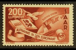 1950 200f Brown Lake Air Council Of Europe (Michel 298, SG 295), Never Hinged Mint, Very Fresh. For More Images,... - Andere & Zonder Classificatie