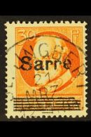 1920 30pf Orange Overprint PLATE FLAW, Michel 23 B I, Very Fine Cds Used, & Expertized Burger BPP. For More... - Autres & Non Classés