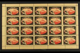 CAMEROON 1919 Superb Never Hinged Mint COMPLETE SHEET Of 20 'KAMERUN' LOST COLONIES MOURNING Labels With Margins... - Sonstige & Ohne Zuordnung