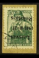 RAKISCHKI 1941 15k Green Overprinted In Black,Mi 3,  Variety "ovpt Inverted", Superb Used On Piece. Signed. For... - Other & Unclassified
