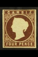 1869 4d Brown, No Watermark, SG 1, Mint With 4 Margins, Tiny Pinhole Upper Right. For More Images, Please Visit... - Gambia (...-1964)