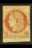 COCHIN CHINA 1872 - 77 2c Red Brown Ceres, Yv 15, Superb Bottom Margin Example With Central "Saigon 27 Janv 72... - Altri & Non Classificati