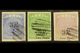1876-77 Laid Paper Monogram Overprint Set IMPERFORATE TRIAL PRINTINGS (as SG 31/33) Each With 'by Favour' Barred... - Fidschi-Inseln (...-1970)
