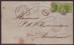 1865 (14 Oct) Env To Bordeaux Bearing A PAIR Of The 1857 8sk Greens (another Stamp Removed At Left) With A Good... - Other & Unclassified