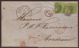 1865 (14 Oct) Env To Bordeaux Bearing A PAIR Of The 1857 8sk Greens (another Stamp Removed At Left) With A Good... - Autres & Non Classés