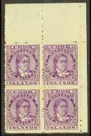 1915 1½d Deep Mauve, Perf 14, SG 42, Never Hinged Mint Upper Right Corner BLOCK OF 4. Mild Toning To A Few... - Cookeilanden