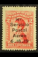 1919 FORGERY 2c Carmine Rose Opt'd Air Issue, As Scott C1, Unused "Spacefiller" Forgery. For More Images, Please... - Colombia