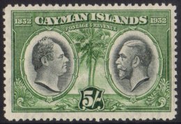 1932 5s Black And Green, SG 94, Very Fine Lightly Hinged Mint. For More Images, Please Visit... - Iles Caïmans