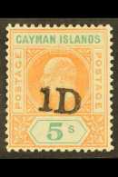1907 1d On 5s Salmon And Green, SG 19, Very Fine Mint. For More Images, Please Visit... - Iles Caïmans