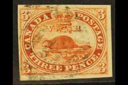 1857 3d Red "Beaver" On Thick Wove Machine Made Paper, SG 18, Very Fine Used With Clear To Large Margins All... - Sonstige & Ohne Zuordnung