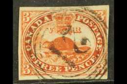 1852-57 3d Deep Red Beaver Imperf, SG 6, Used With 4 Margins Cancelled By Very Fine "21" 4-ring Pmk. Pretty. For... - Altri & Non Classificati