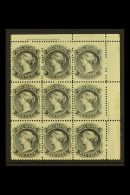 1860-63 1c Grey White Paper, SG 19, Very Fine Mint Top Right Corner IMPRINT BLOCK Of 9, Fresh. (9 Stamps) For More... - Altri & Non Classificati