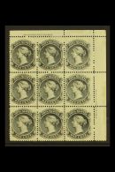 1860-63 1c Grey White Paper, SG 19, Very Fine Mint Top Right Corner IMPRINT BLOCK Of 9, Fresh. (9 Stamps) For More... - Autres & Non Classés