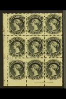 1860-63 1c Black White Paper, SG 18, Very Fine Mint Lower Left Corner IMPRINT BLOCK Of 9, Fresh. (9 Stamps) For... - Sonstige & Ohne Zuordnung