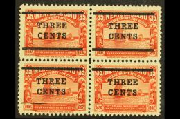 1920 3c On 15c Red Block Of Four - The Lower Pair Showing LOWER BAR OMITTED, SG 147 & 147b, One Stamp With Bar... - Altri & Non Classificati