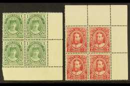 1911 NHM BLOCKS OF 4 Coronation 1c Yellow-green And 2c Carmine, SG 117/18, In Very Fine Never Hinged Mint Corner... - Sonstige & Ohne Zuordnung