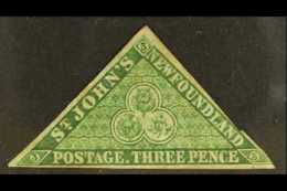 1857-64 3d Yellowish Green, SG 3, Mint With Large Part Original Gum, Just Touching At Right And Some Toning. Cat... - Other & Unclassified