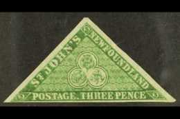 1857-64 3d Yellowish Green, On Thick Paper With Mesh, SG 3, Mint, Creased, Three Clear Margins, Cat.£1800.... - Other & Unclassified