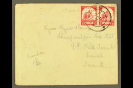 JAPANESE OCCUPATION 1943 5c Carmine, Elephant Carrying Log, SG J91, Pair Tied On Cover By Manaung Cds With Twante... - Birmanie (...-1947)