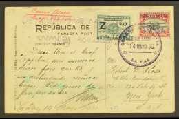 1935 GRAF ZEPPELIN FLIGHT. (14 May) Picture Postcard Addressed To New York, Bearing 1930 15c Air Overprint (Scott... - Bolivië