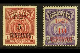 1927 5c On 1c Carmine BLACK Surcharge And 10c On 24c Purple RED Surcharge Varieties (Scott 160b & 162b, SG... - Bolivia