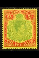 1943 5s Pale Bluish Green And Carmine Red On Pale Yellow, Ordinary Paper (showing Flaw Pearl Join) SG 118d, Very... - Bermudes