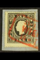 1858 3kr Black Type II, Mi 11 IIb, Superb Tied To Piece By Red Boxed Cancel For More Images, Please Visit... - Andere & Zonder Classificatie