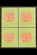 POSTAGE DUES 1912 - 1923 1s Scarlet And Pale Yellow Green, SG D85, Very Fine Mint Block Of 4. For More Images,... - Altri & Non Classificati