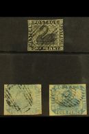 WESTERN AUSTRALIA 1854 1d Black, SG 1, Used With Three Margins And Tear At Right, 1854 4d Pale Blue, SG 3, Used... - Sonstige & Ohne Zuordnung