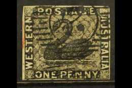 WESTERN 1854 1d Black "Swan" Imperf, SG 1, Very Fine Used With Clear Margins All Round And Light Barred "2"... - Andere & Zonder Classificatie