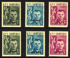 1962 (March) Yuri Gagarin "Posta Ajrore" Overprinted Sets In Violet-purple, And In Black, Mi. 647/49 A And B, Fine... - Albania