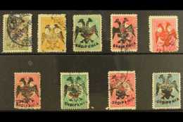1913 "EAGLE" OVERPRINTS Small But Valuable Used Selection With 2pa Olive Handstamped In Black, 5pa Bistre In... - Albanien