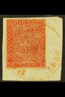 PARMA 1853-55 15c Vermilion, Sass 7,  On A Small Piece Tied By Neat Red "Piacenza" Type VI Cancel; Signed Diena.... - Non Classificati