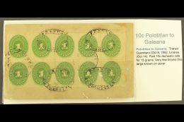 1892 (Oct) Cover Addressed To Galeana, Bearing On Reverse 1890-95 1c Green (Scott 212) Block Of 10 Tied By Oval... - Messico