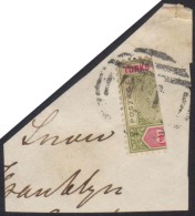 1893 5d Olive Green And Carmine, Variety "bisected As 2½d ", SG 72a, Superb Used On Large Piece. Cat... - Turks & Caicos (I. Turques Et Caïques)
