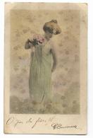 DONNA CON FIORI  VIAGGIATA FP - 1900-1949