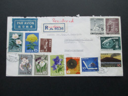 Japan 1963 Schöne Buntfrankatur. R-Brief Osaka Higashi. Luftpost - Brieven En Documenten