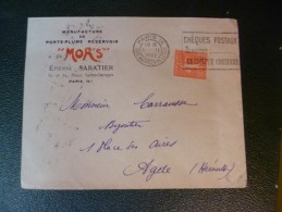 Lettre France Pour Agde Illustrée Pub Manufacture De Porte Plume Mors E.Sabatier Paris 1932 - 1900 – 1949