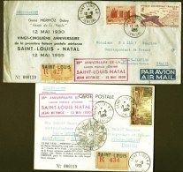 LOT LETTRE + CARTE MERMOZ POSTE AERIENNE- 25° ANNIVERSSAIRE 1er LIAISON SAINT-LOUIS A NATAL- BRESIL- 12-5-1955- 2 SCANS - Covers & Documents