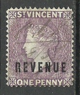 ST. VINCENT Ca 1880 Revenue 1 Penny Queen Victoria O - St.Vincent (...-1979)