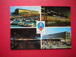 CPM AEROPORT DE PARIS ORLY MULTI VUES  L'AEROGARE ET LE PARKING L'ENTREE  VOITURES VOYAGEE 1968 TIMBRE FLAMME - Aéroports De Paris