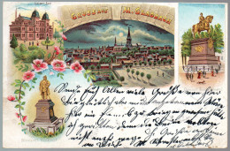 2968 - Alte Litho Ansichtskarte - Gruss Aus Mönchengladbach München Gladbach - Gel 1902 Denkmal Bismarck Kaiser Wilhelml - Mönchengladbach