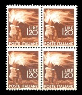 ITALIA Repubblica 1945-46 1946 Serie Democratica Quartina Lire 1.20 1,20 Lira L. MNH ** Integra Blocco Block Quartine - 1946-60: Neufs