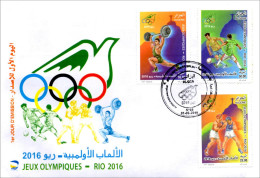 ALGERIE ALGERIA 2016 - Official FDC Officielle Olympic Games Rio 2016 Olympics Weightlifting Football Boxing - Eté 2016: Rio De Janeiro