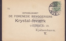 Denmark DE FORENEDE BRYGGERIERS (Brewery Brasserie) KRYSTAL-ISVÆRK (Crystal Ice) KJØBENHAVN V. 1903 Card Karte - Storia Postale